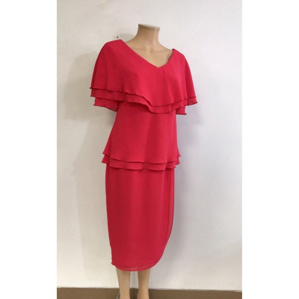 Vintage Ann Hobbs Cattiva Midi Dress Tiered Ruffle Chiffon Womens 6